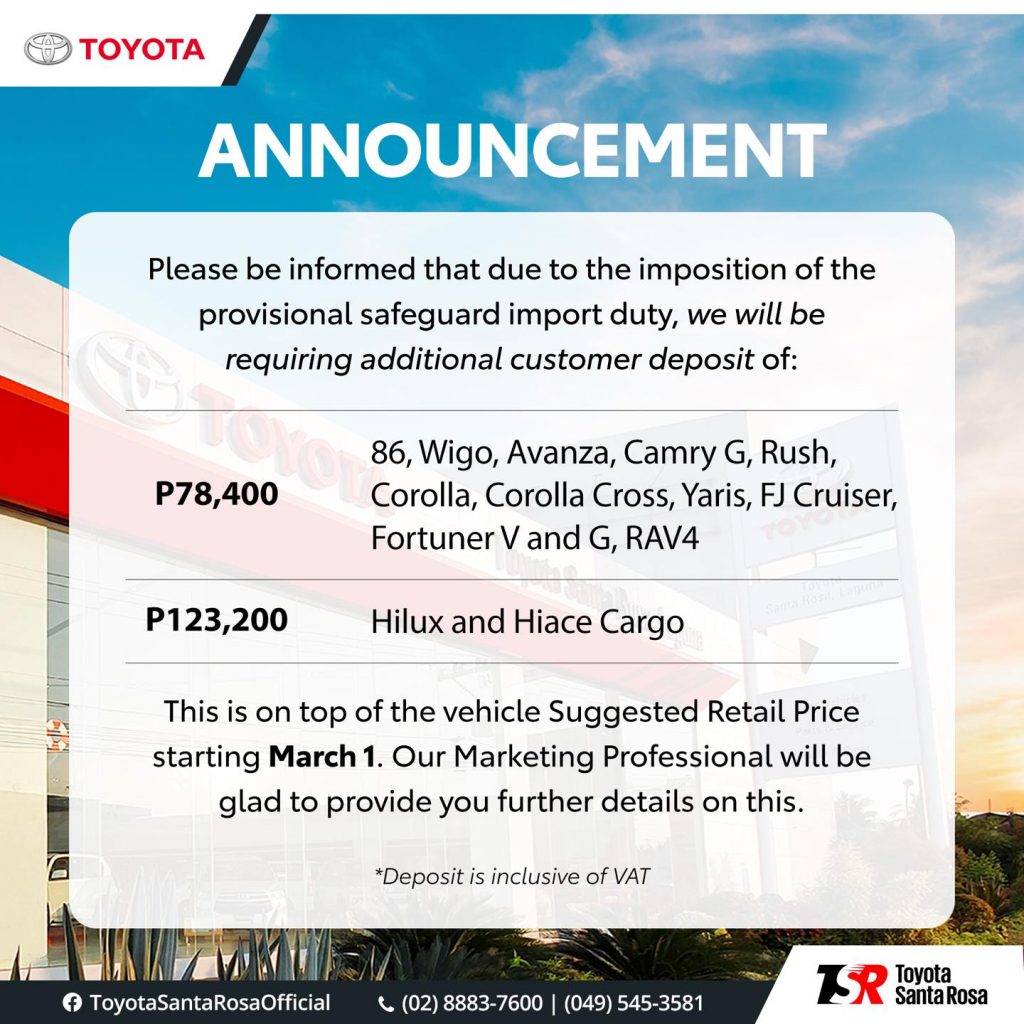 Everything you need to know about how much the Provisional Safeguard Duty will take effect in owning your dream Toyota vehicle
